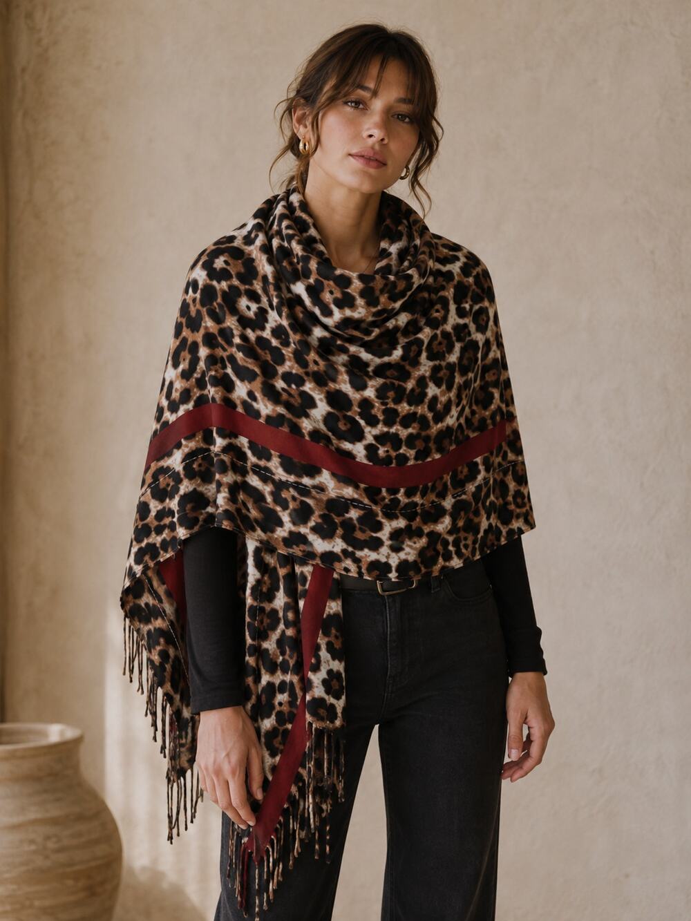 Marcus Adler New York Scarf Wrap Animal Print Cheetah Tassel Fring Shawl